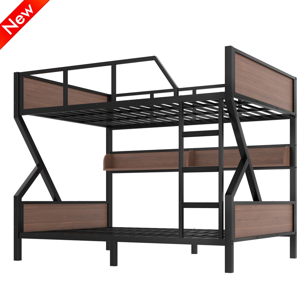 LEEKAF Stronger & Safer Heavy Duty Metal Queen Over Queen Size Bunk Bed for Adults Teens, Thickened More Stable Steel Bunkbed (Greater Weight Capacity) (Queen Over Queen-C)