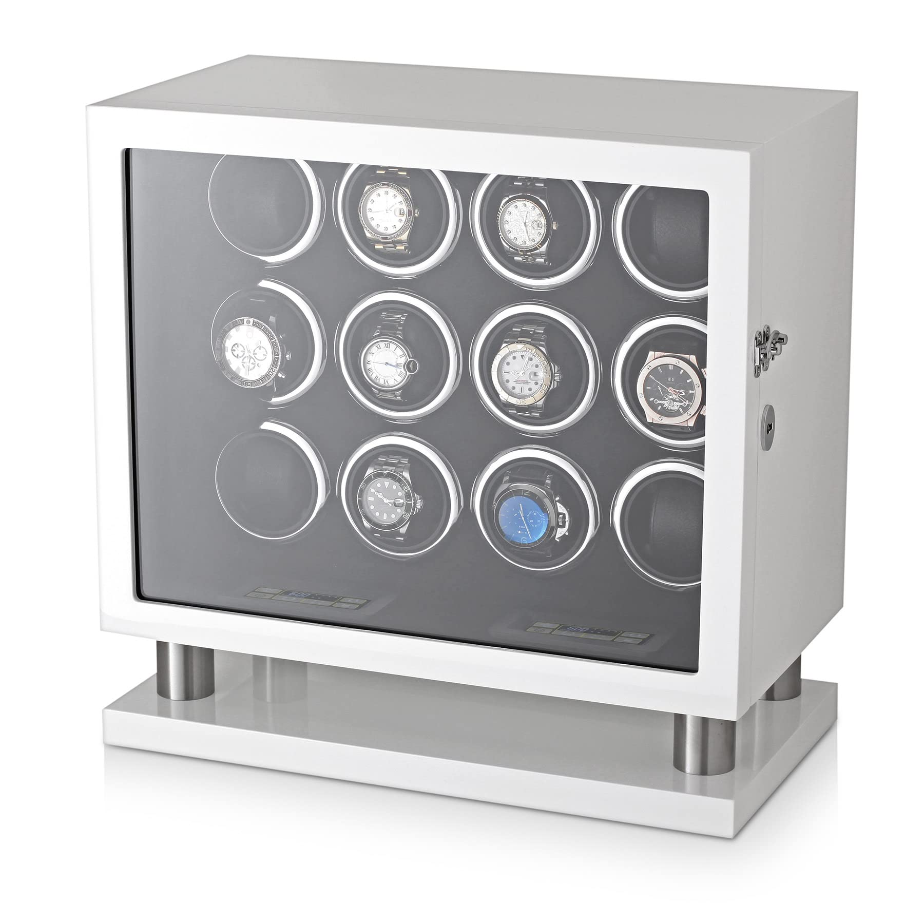 12 Watch Winder for Automatic Watches with LED Light and LCD Touchscreen Control (White)