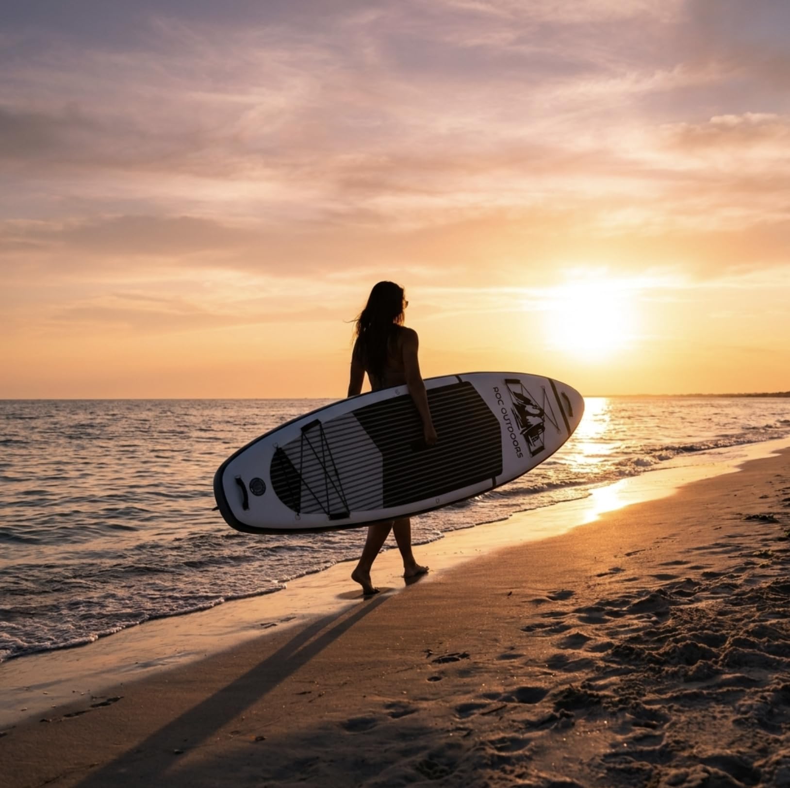 Roc Inflatable Stand Up Paddle Board 10' 6" with Premium SUP Paddle Board Accessories, Wide Stable Design, Non-Slip Comfort Deck for Youth & Adults (Black & White/Kayak Seat)