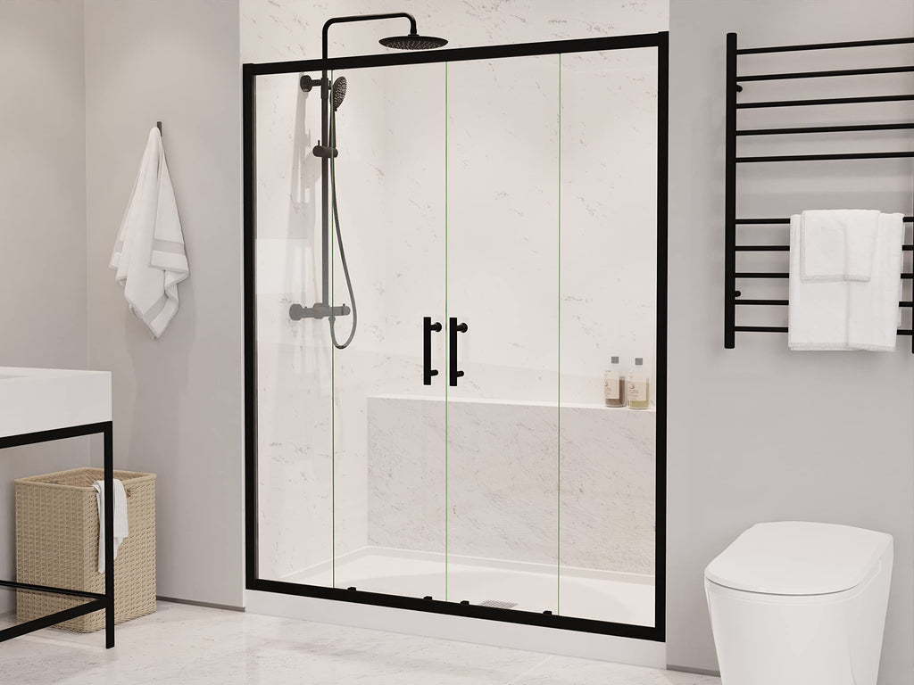 ANZZI 70-in x 60-in. Framed Double Sliding Shower Door, Resistance Free Hinges for Smooth Opening and Closing, Clear Tempered Glass in Matte Black Finish (SD-AZ15-01MB)