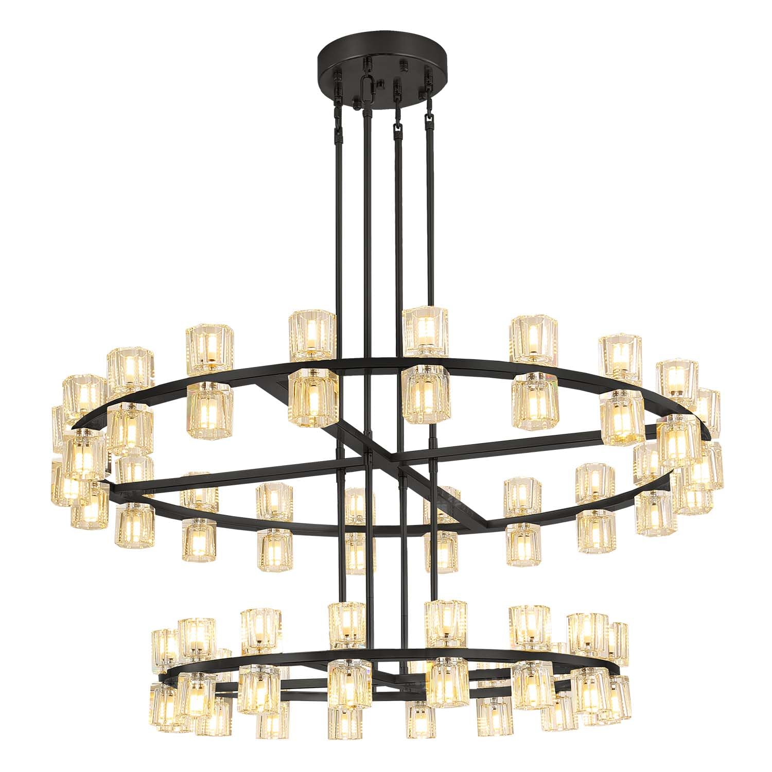 Shial Lighting D32''+D40'' Large Black Wagon Wheel Chandelier 72-Lights Black Round Chandeliers Glass Chandeliers for Dining Room,Living Room Vintage Chandelier