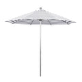 California Umbrella 9' Round Contract Grade Patio Umbrella, Push Open, Silver Finish, Gray/White Olefin