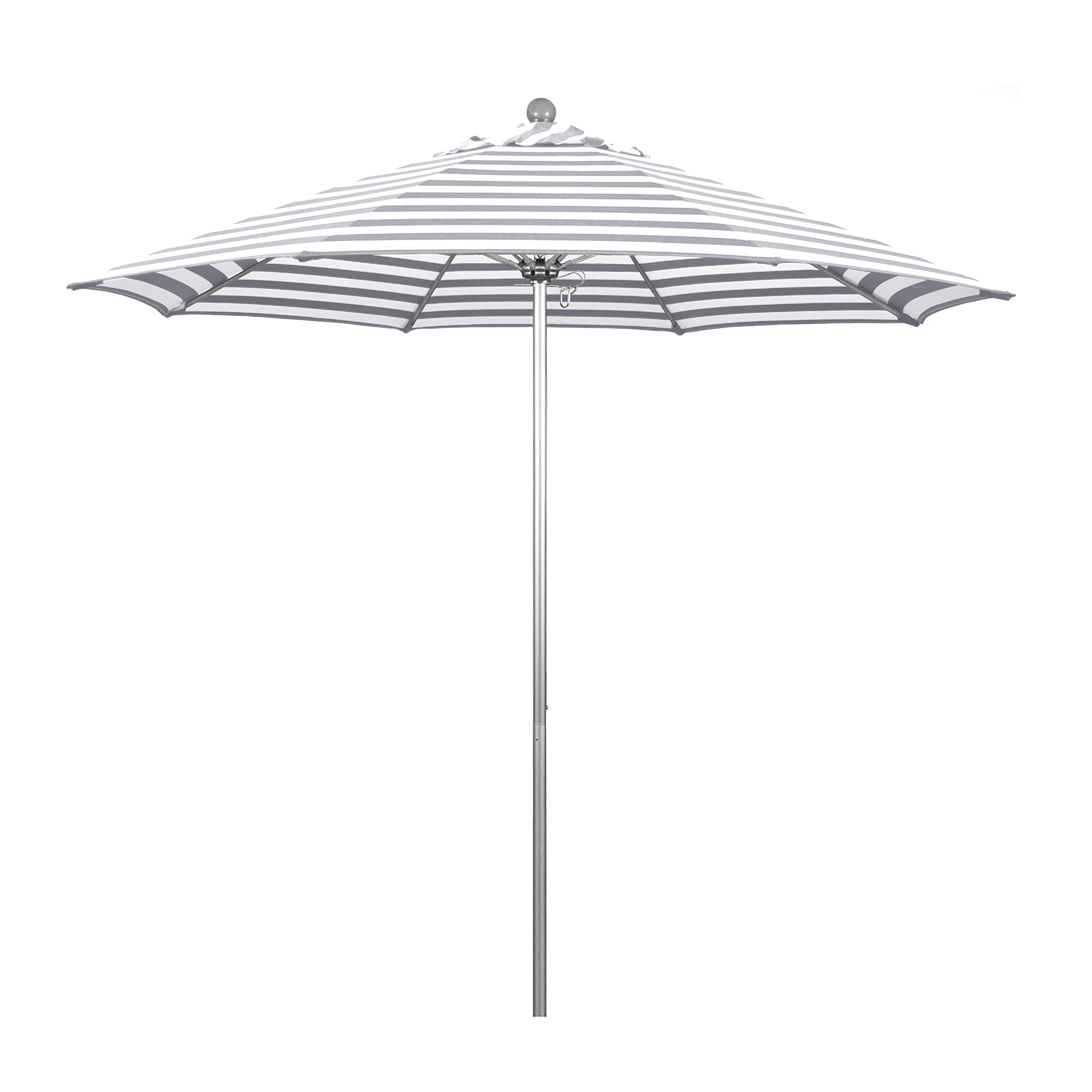 California Umbrella 9' Round Contract Grade Patio Umbrella, Push Open, Silver Finish, Gray/White Olefin