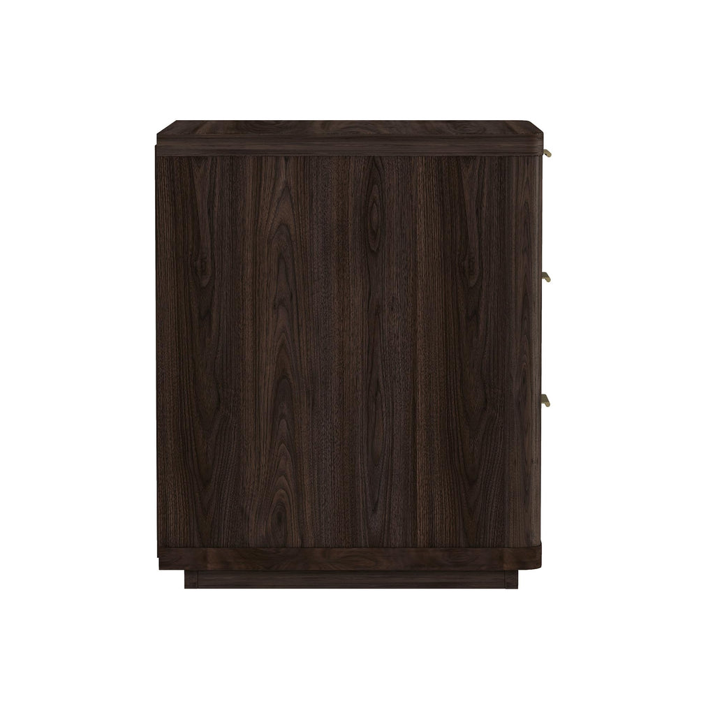 Manhattan Comfort Evelyn Set of 2 Nightstands with Full Extension Drawers, Minimalist Bedside Table with Rounded Corners and Raised Base, Modern Night Stand for Bedroom, or Living Room in Brown