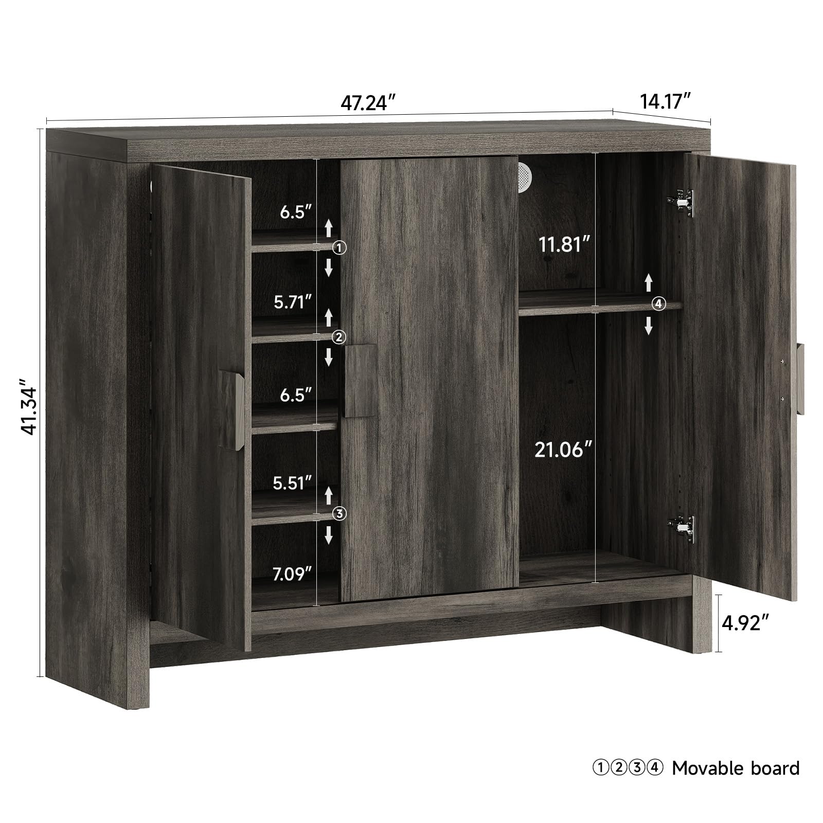 ONBRILL Shoe Cabinet with 3 Doors, 30 Pairs Shoe Storage Cabinet with Adjustable Shelves & Ventilation Hole Design, 47'' Wide Shoe Rack Shoe Organizer Cabinet for Entryway Living Room (Black Smoky)