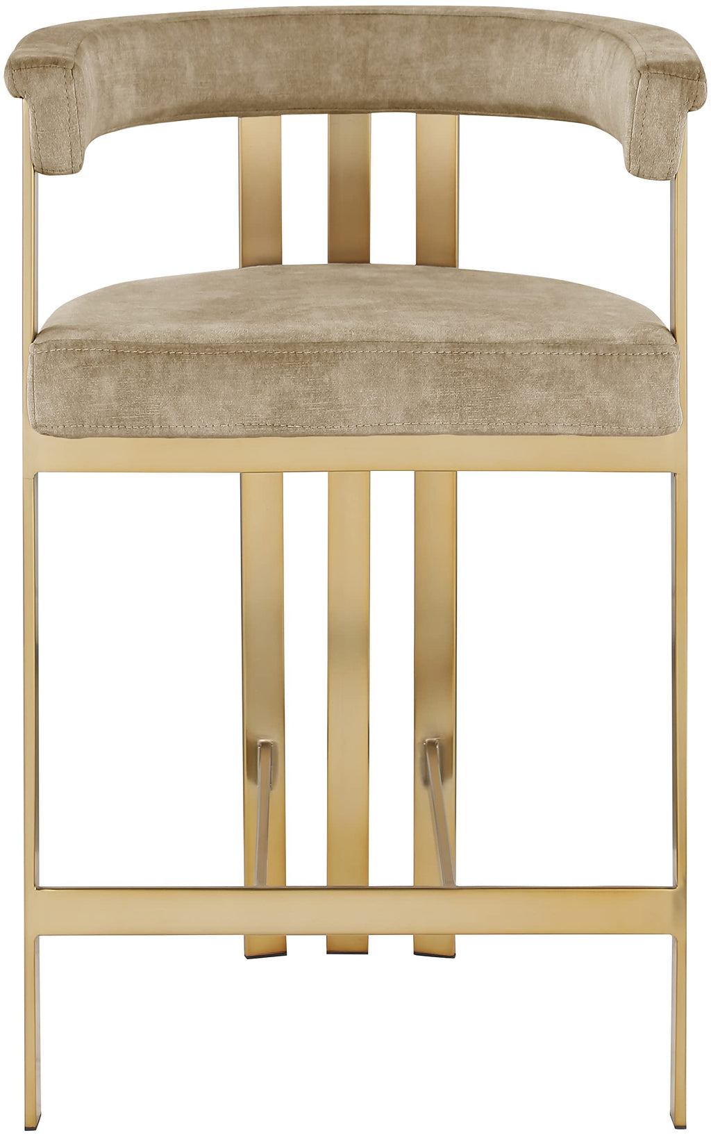 Meridian Furniture 596Beige-C Marcello Collection Modern | Contemporary Velvet Upholstered Counter Height Stool with Brushed Brass Iron Frame, 22.5" W x 20" D x 35.5" H, Beige, Set of 2