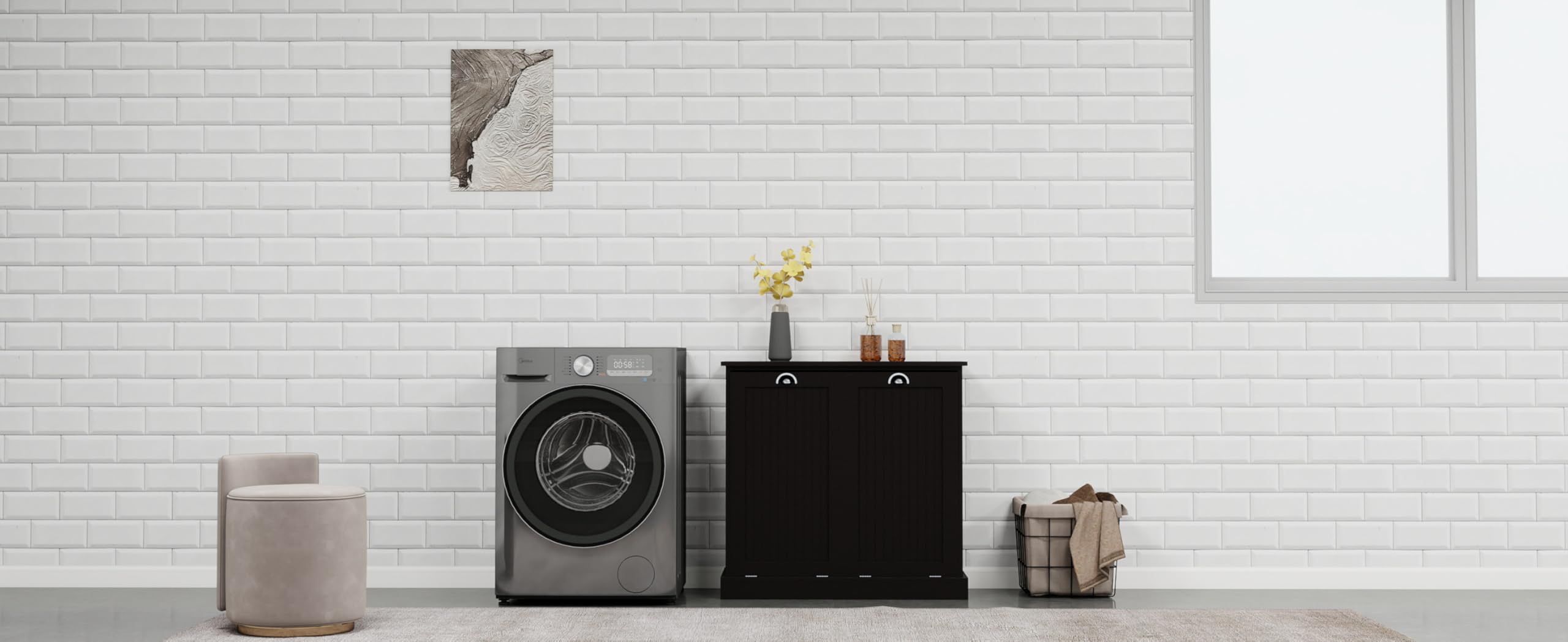 Two-Compartment Tilt-Out Laundry Sorter Cabinet-Black