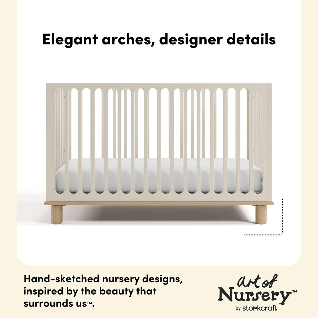Storkcraft Sicily 3-in-1 Convertible Crib with Toddler Rail Included – GREENGUARD Gold Certified, 100% Solid Wood, Converts to Toddler Bed, Fits Standard Baby Crib Mattress (Frosted Oat and Driftwood)