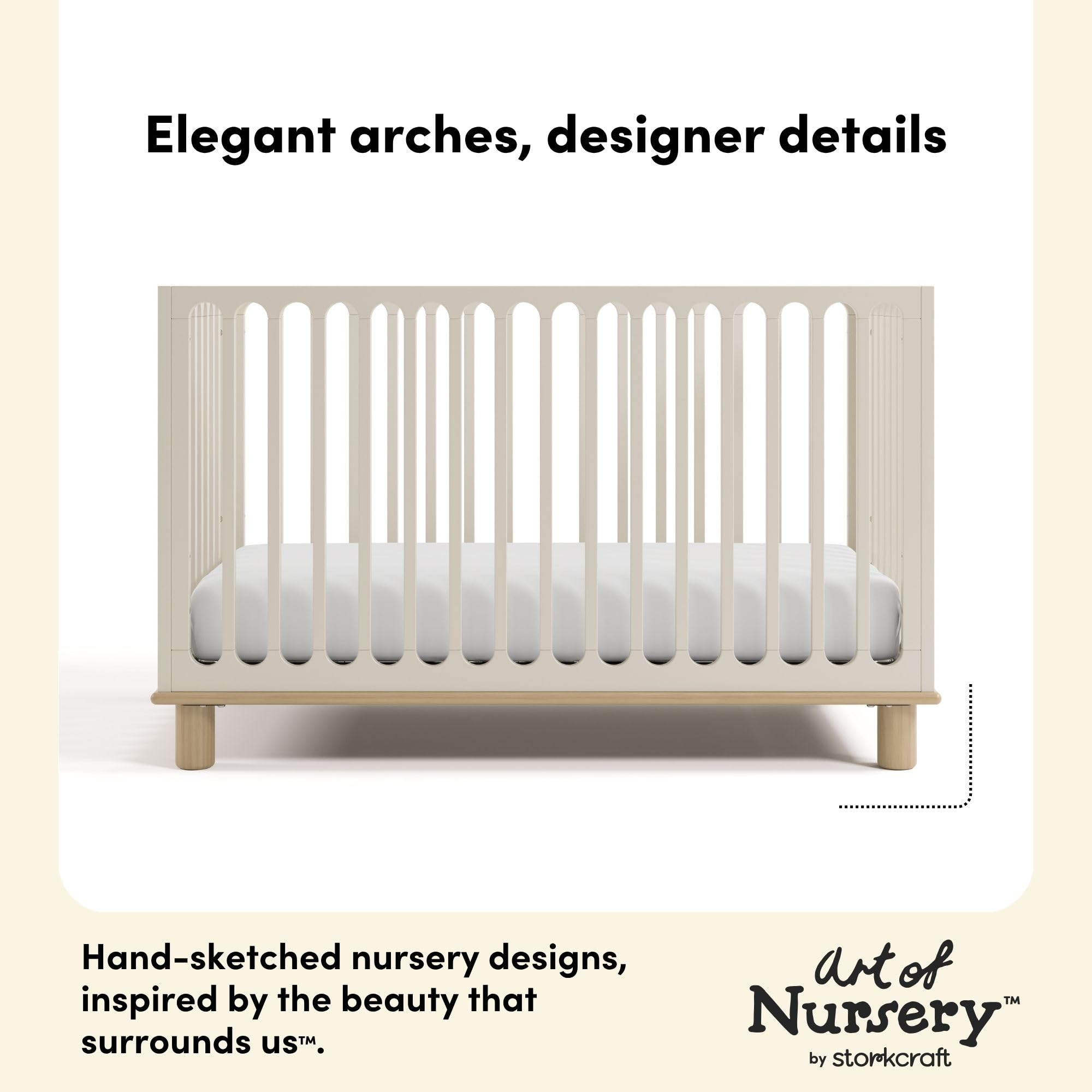 Storkcraft Sicily 3-in-1 Convertible Crib with Toddler Rail Included – GREENGUARD Gold Certified, 100% Solid Wood, Converts to Toddler Bed, Fits Standard Baby Crib Mattress (Frosted Oat and Driftwood)