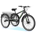 H&ZT Adult Tricycle, 3 Wheeled Bike, Trike Cruiser Bike, with 7-Speed Gear, Parking Brake Handle, Low Step, Large Rear Basket, Elderly Friendly, for Men, Women, and Teens