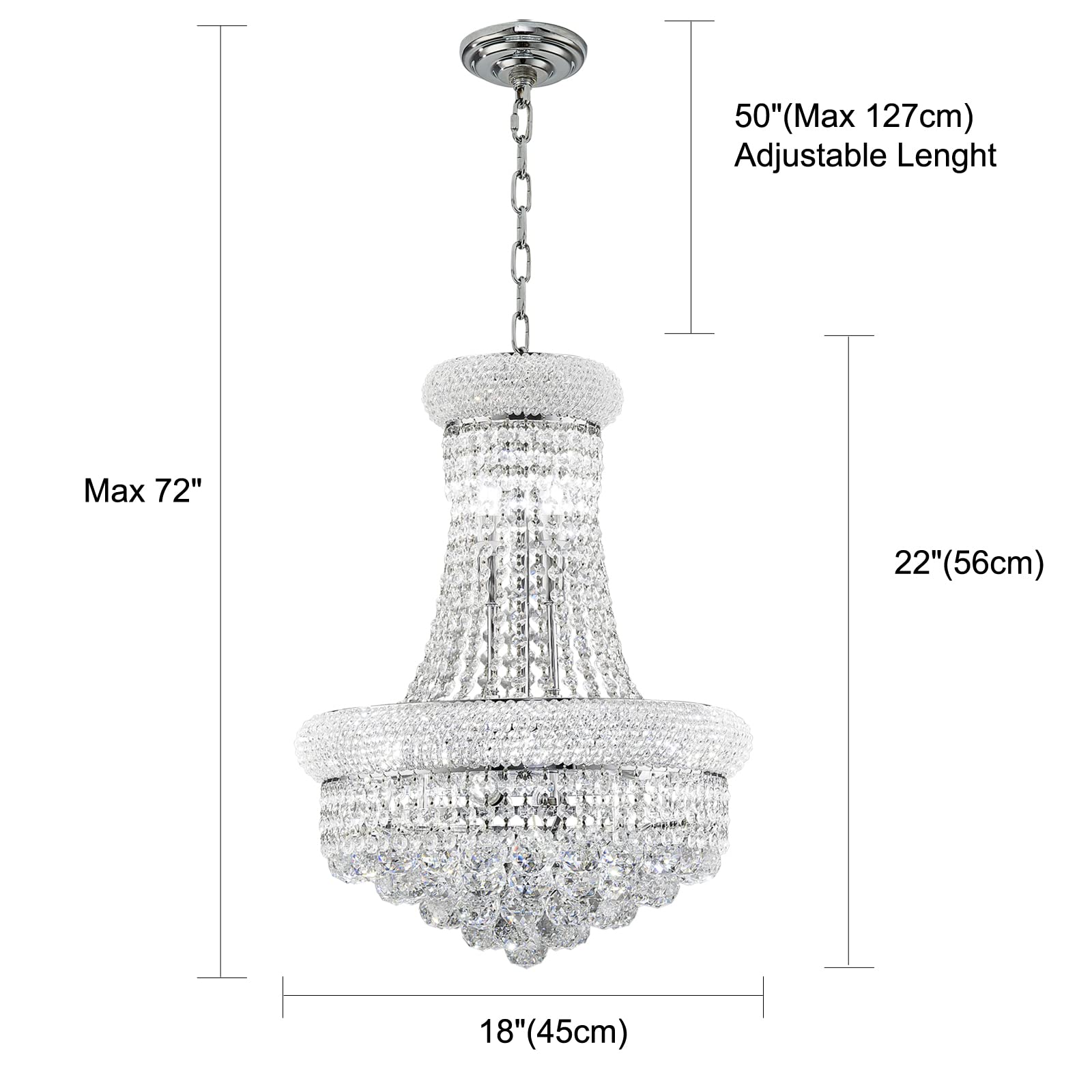 chandiry 10 Lights Chrome Finish Empire Crystal Chandelier Lighting for Dining Room Living Room Foyer Hallway Bedroom Entryway (Dia 18'')