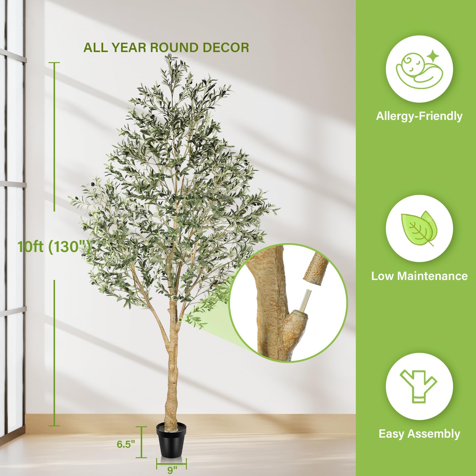 Realead Artificial Olive Tree 10 Feet, Large Fake Olive Tree with Natural Wood Trunk and Lifelike Fruits, Tall Faux Olive Tree 10ft for Home Office Decor