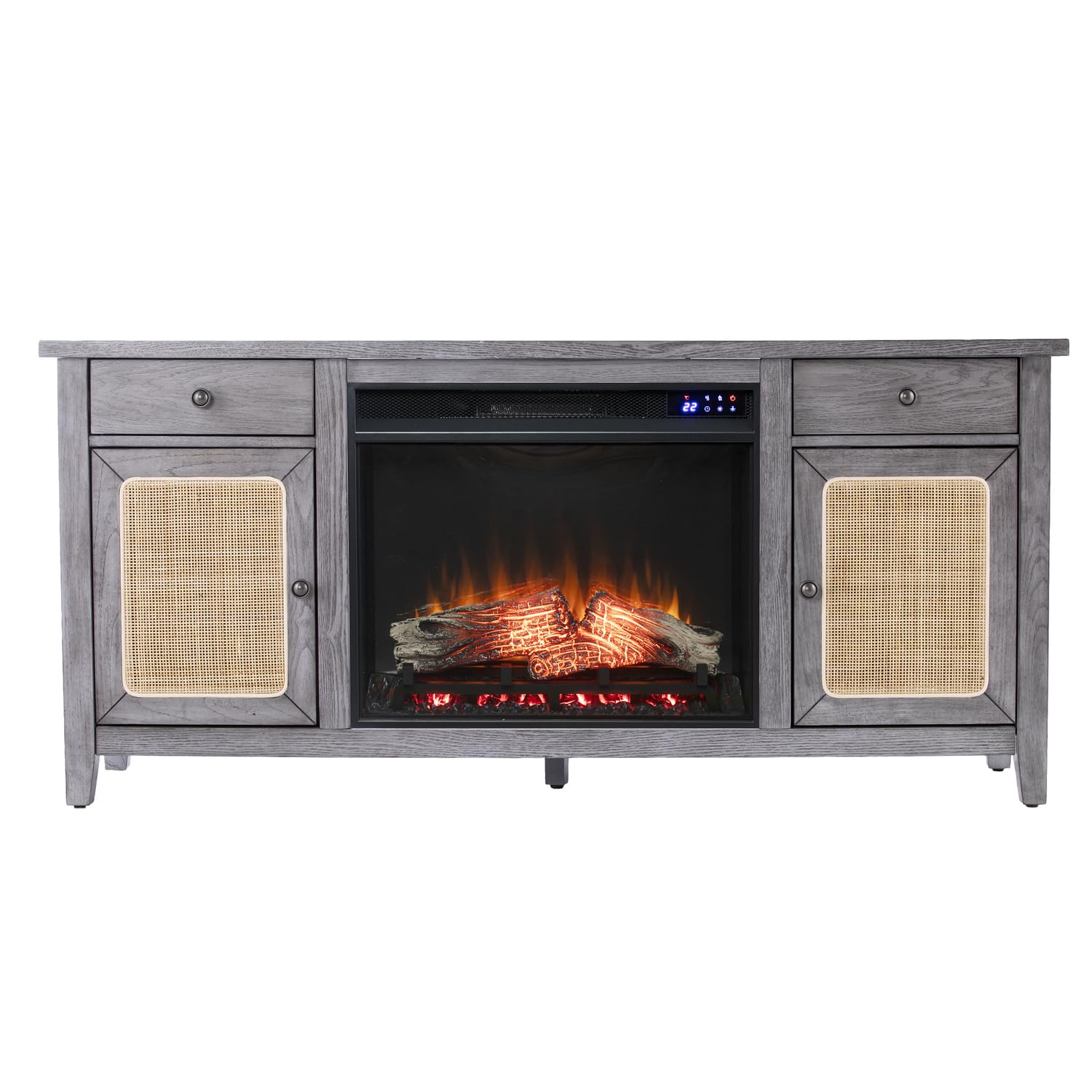 SEI Furniture Edderton Electric Fireplace TV Stand with Storage for TVs up to 56 Inches, Color Changing LED Flame, Gray