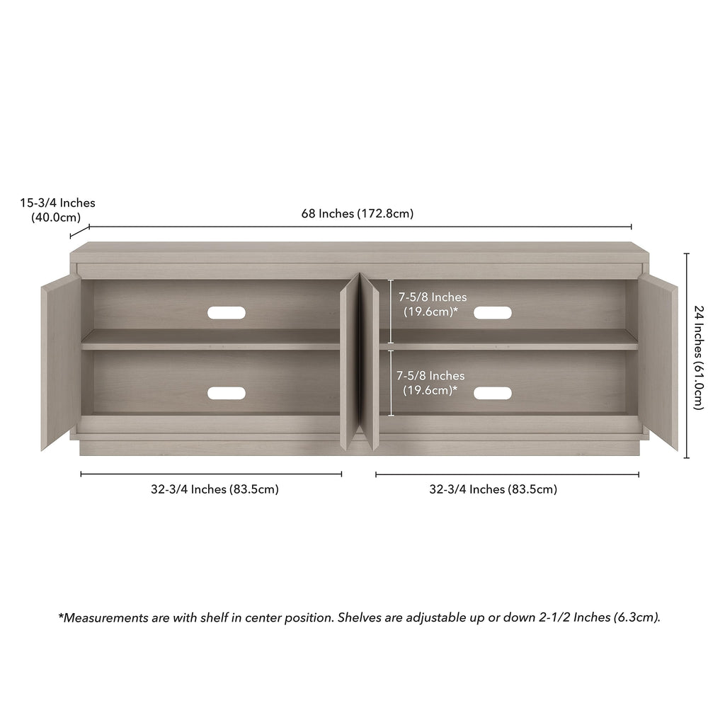 Henn&Hart TV Stand for TVs up to 75'' with 2 Concealed Storage Cabinets and Adjustable Shelves for Living Room, Family Room, or Office, Alder White