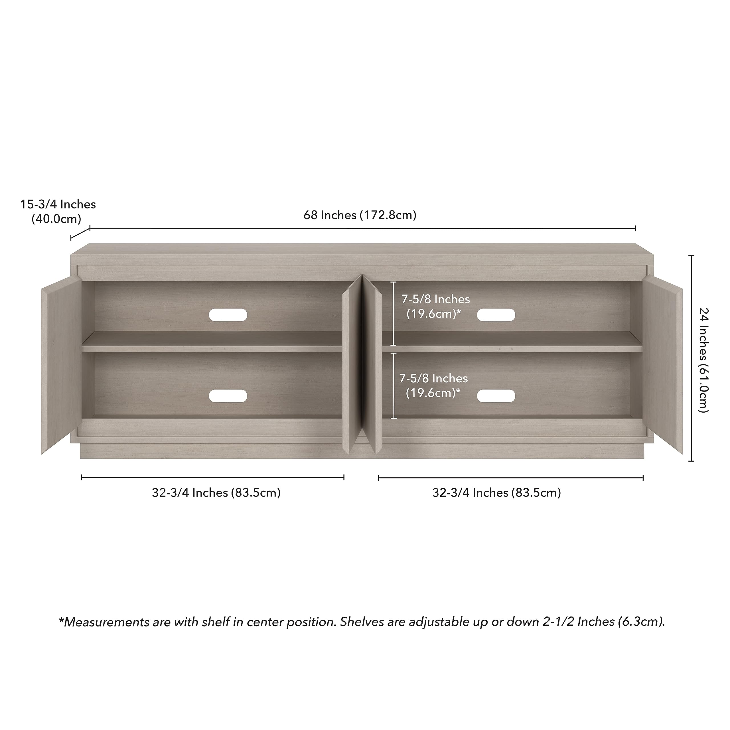 Henn&Hart TV Stand for TVs up to 75'' with 2 Concealed Storage Cabinets and Adjustable Shelves for Living Room, Family Room, or Office, Alder White