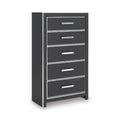 Signature Design by Ashley Ravalori Contemporary 5-Drawer Chest with Wood Finish, Black