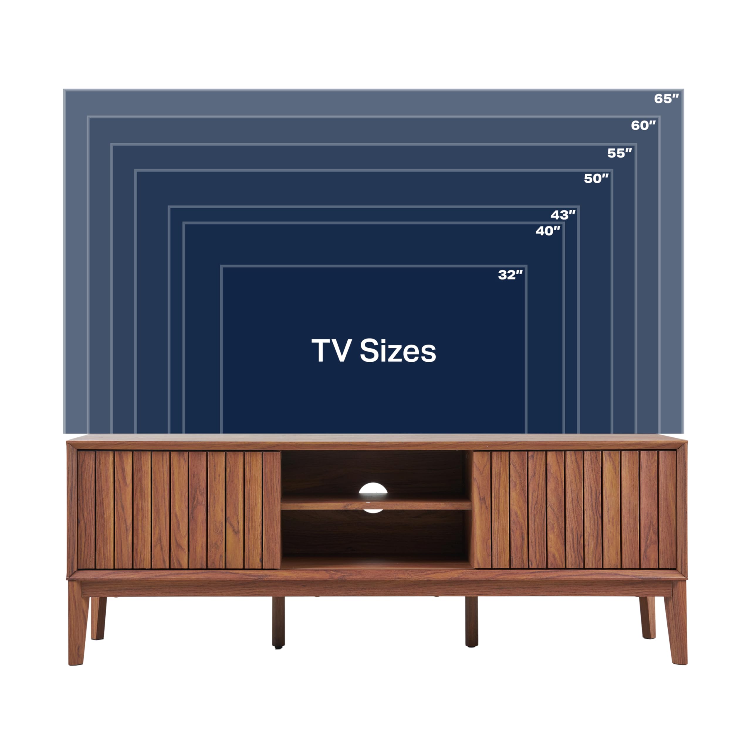 JONATHAN Y Gennaro 58" Mid-Century Wood TV Stand Media Console with Slatted Sliding Doors, Entertainment Center for Living Room with Adjustable Shelves and Cable Management, Walnut TVS1000B