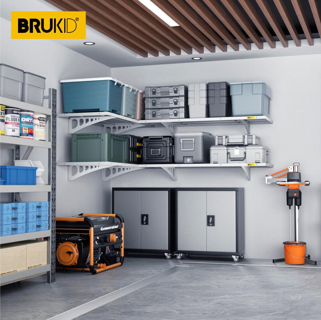 Brukid 4Pack 1.64x4ft Adjustable Metal Garage Wall Shelving Heavy Duty Garage Storage Shelf Wall Mounted White