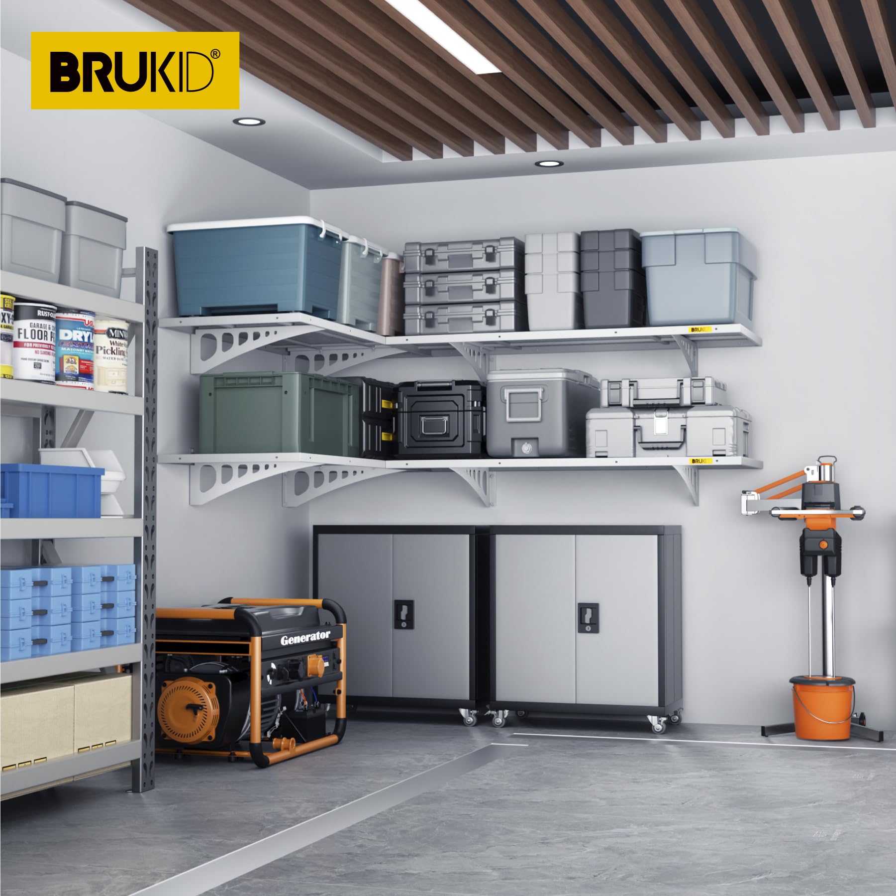 Brukid 4Pack 1.64x4ft Adjustable Metal Garage Wall Shelving Heavy Duty Garage Storage Shelf Wall Mounted White