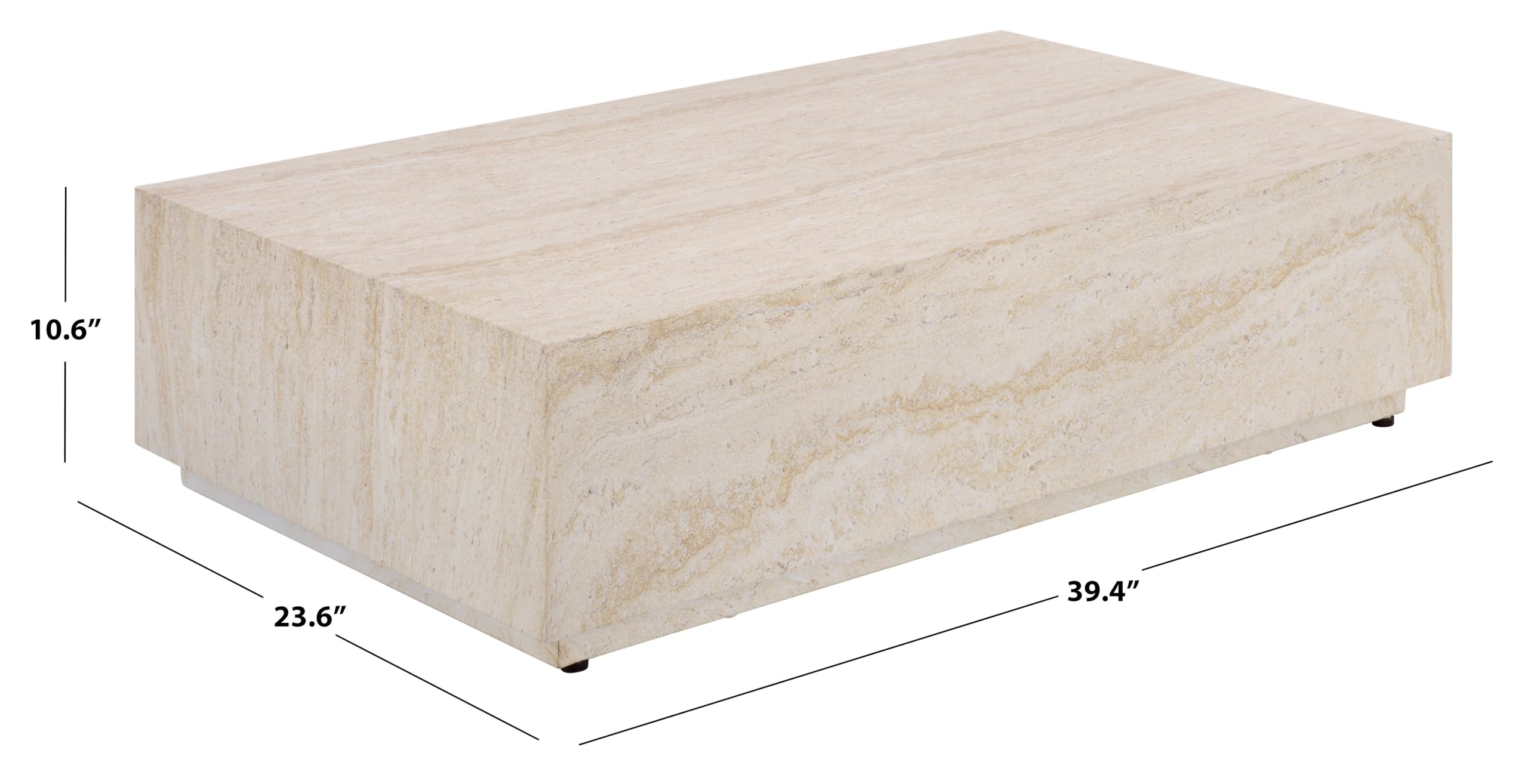 SAFAVIEH Outdoor - Tina Rectangle Coffee Table - Travertine-Effect - Fully Assembled - Weather Resistant - Ideal for Deck, Patio, Backyard, 39.4" W x 23.6" D x 10.6" H (PAT6213A)