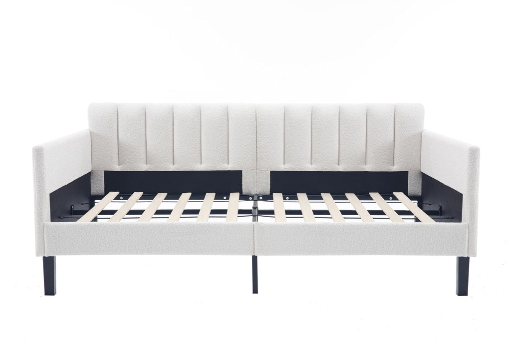Christopher Knight Home Elena Twin Size Upholstered Daybed, Futon Sofa Bed Ribbed Tufted Backrest Lavish Modern Design, Couch Bed Frame for Bedroom Living Room Guest Room Apartment, Ivory Boucle