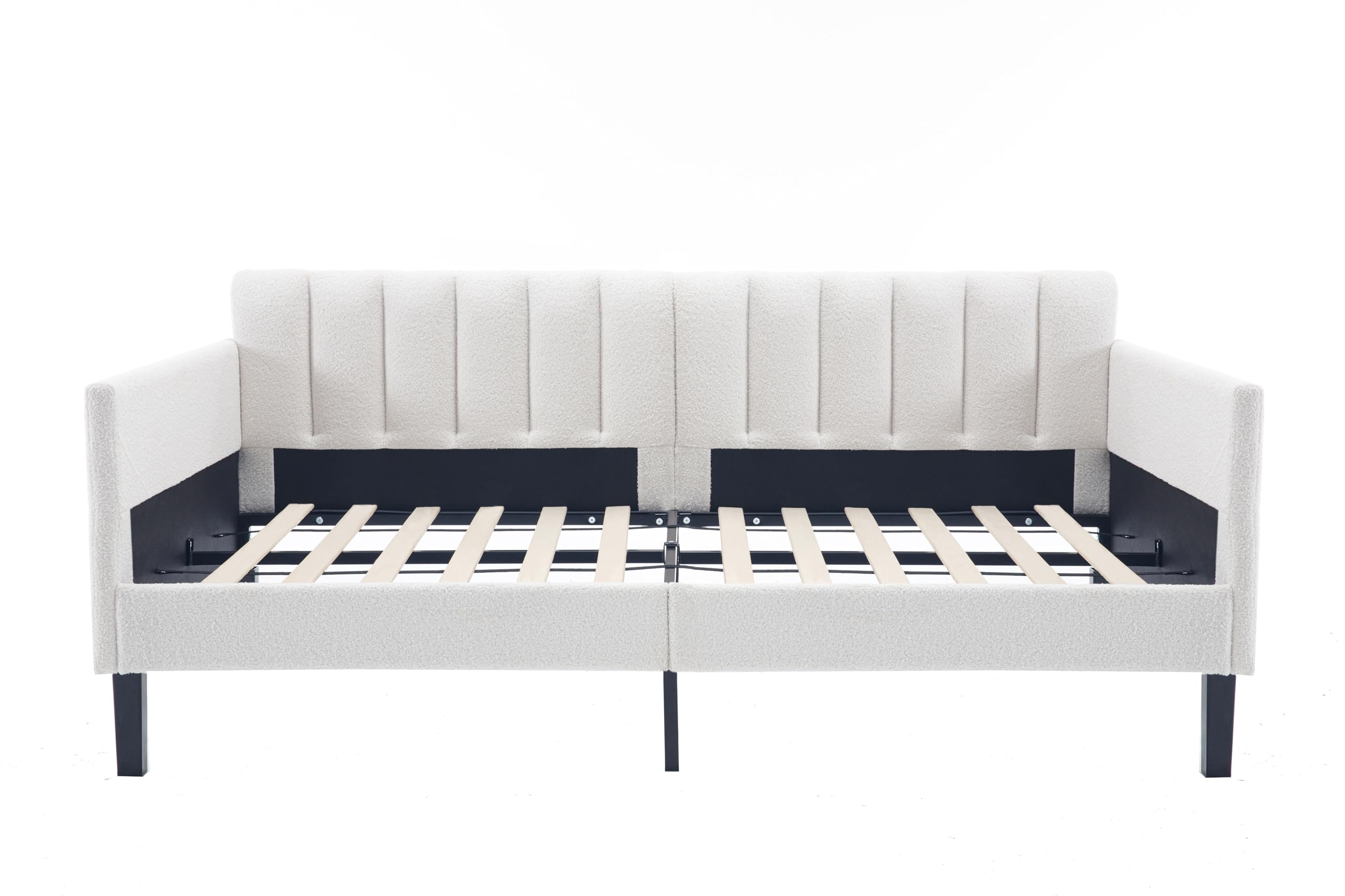 Christopher Knight Home Elena Twin Size Upholstered Daybed, Futon Sofa Bed Ribbed Tufted Backrest Lavish Modern Design, Couch Bed Frame for Bedroom Living Room Guest Room Apartment, Ivory Boucle
