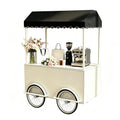 FUNEWBO Beverage & Coffee Service Cart with Scalloped Awning,Wheeled Display Trolley,Mobile Serving Station for Events,Cafes & Small Business(63 * 27.5 * 78.7in, White)