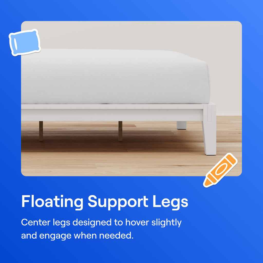 Nectar Kids Bamboo Platform Bed Frame - Full - White - Floating Center Support Legs - 12” Height - Easy Tool Free Set Up - Durable & Kid-Friendly - Sturdy Wooden Slats for Support