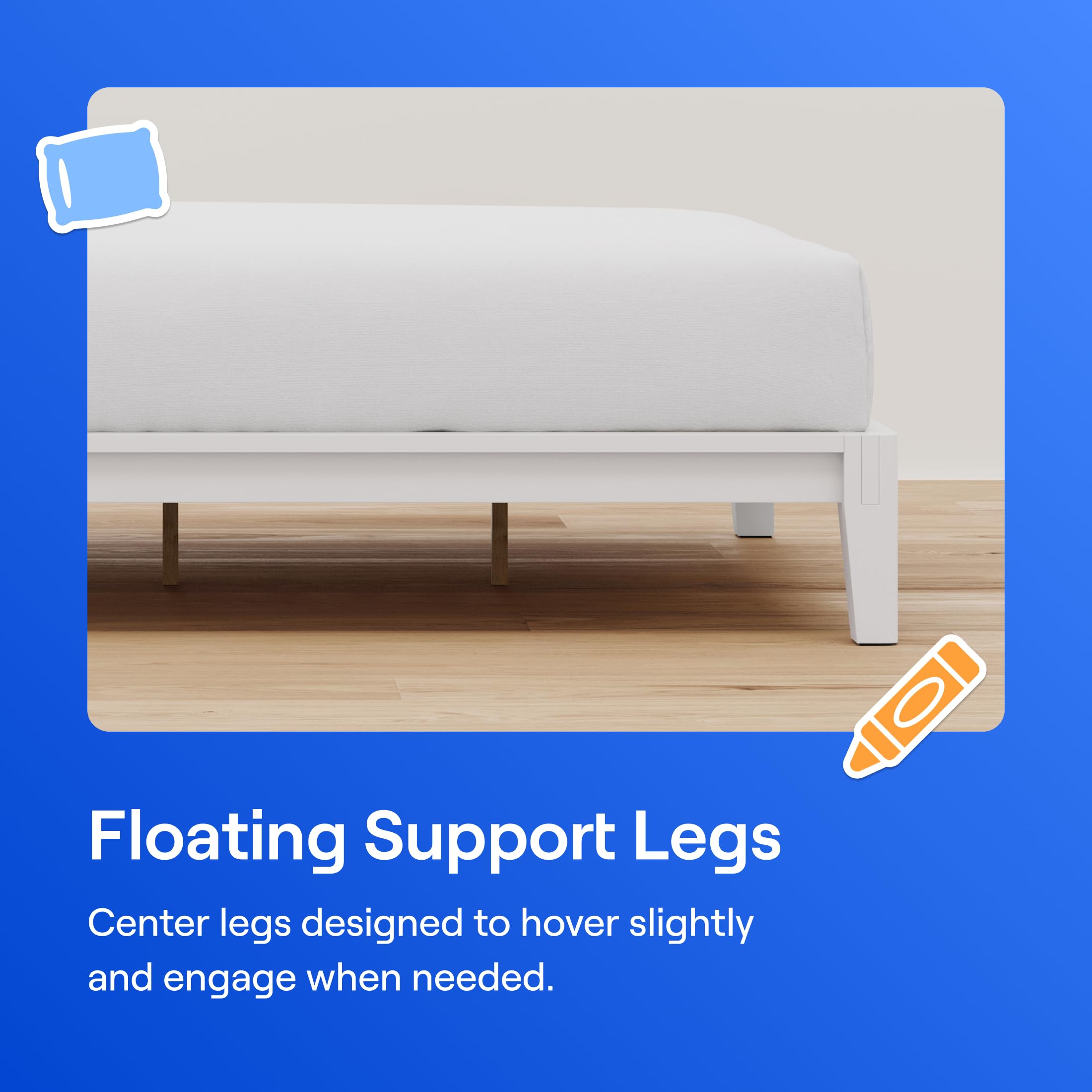 Nectar Kids Bamboo Platform Bed Frame - Full - White - Floating Center Support Legs - 12” Height - Easy Tool Free Set Up - Durable & Kid-Friendly - Sturdy Wooden Slats for Support