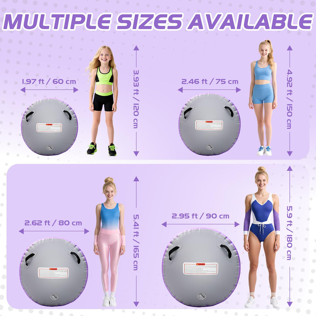 KIKILIVE Inflatable Gymnastics Tumble Mat 13ft and Air Roller 40x23inch Purple Gray, Air Mat Track 4 inches Thickness and Air Roller Gymnastics Barrel with Electric Air Pump for Home Use Outdoor Training Cheerleading Beach Park