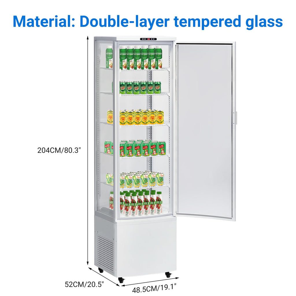 Takywep Commercial Display Refrigerator Case 10.9 Cu.ft, Floor-Standing Display Refrigerator with LED Light & Adjustable Shelves, Fridge Display Cabinet with Casters for Cakes, Coffee, Bakery, Store