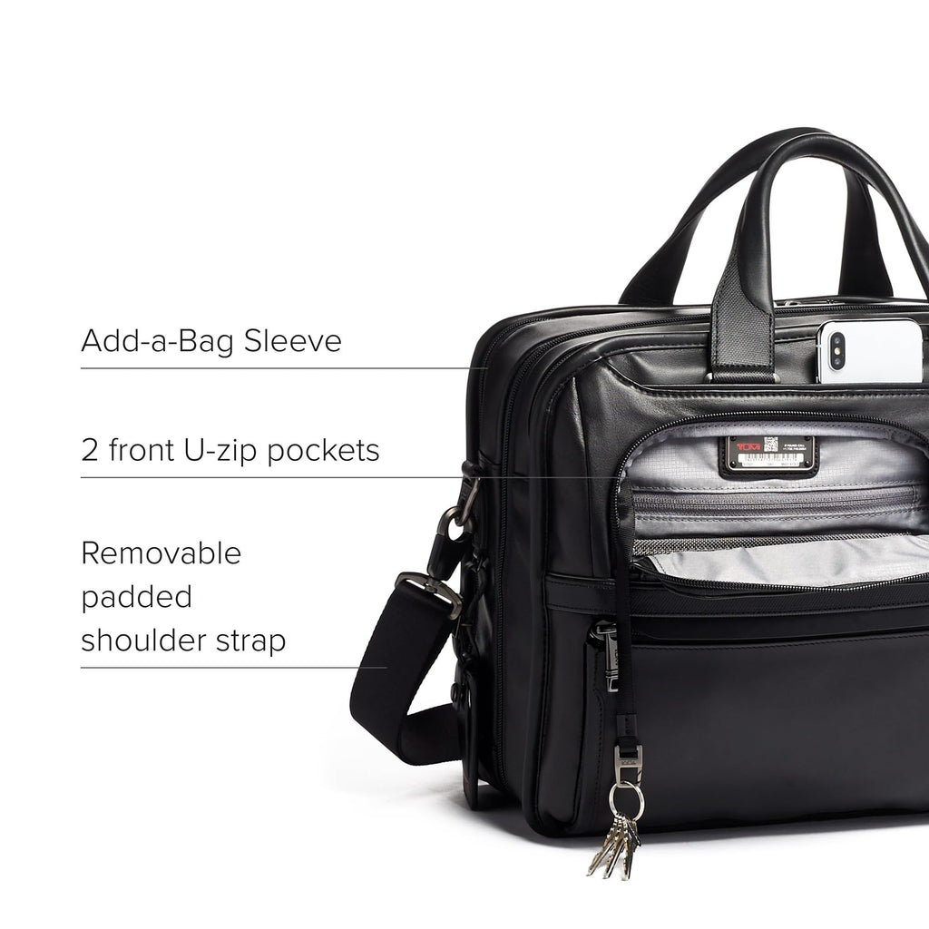 TUMI - Alpha Medium 15" Expansion Laptop Briefcase - Professional Briefcase for Commute or Travel - Padded Compartment Fits up to 15" Screen - Black Leather