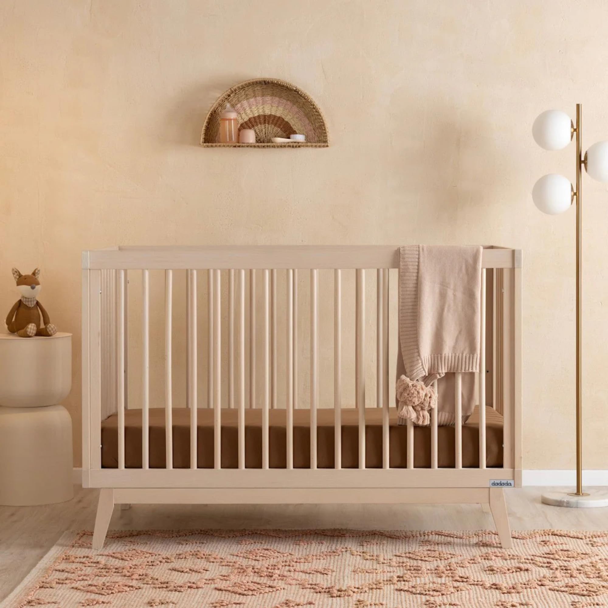 dadada Baby Soho 3-in-1 Convertible Wooden Crib to Toddler Bed - Made in Italy, GREENGUARD Gold Certified, Baby-Safe Finish, Handcrafted Beechwood, Modern Design, 3 Adjustable Heights (Washed Natural)