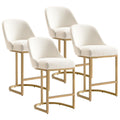 Leick Home 214957 Barrelback Counter Stool with Metal Base, Set of 4, for Elevated Kitchen Counters, High Top Tables, and Bars, Modern White Linen Seat and Gold Metal Base
