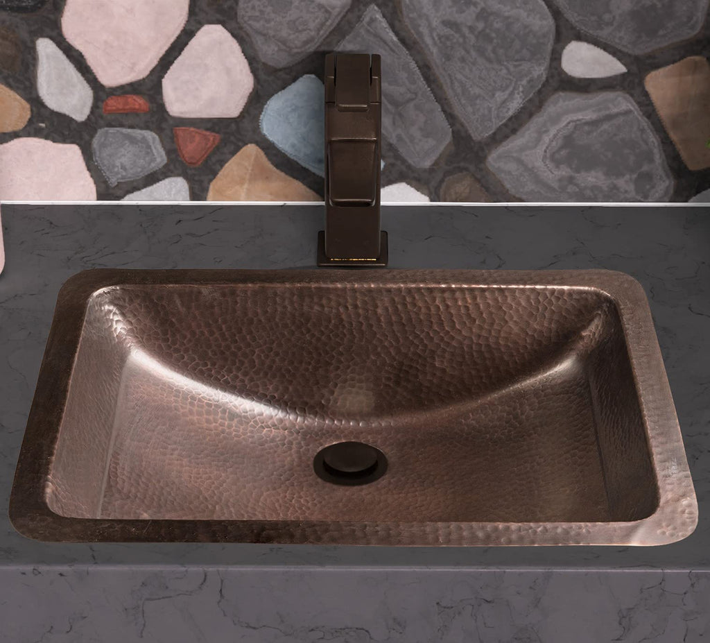 Monarch Abode Bathroom Sink – 21-Inch Venitian Dual Mount Undermount or Drop In Bathroom Sinks, Bathrooms Hand Hammered Pure Copper Vanity Sink for Countertop, Powder Room, Bath, or Restroom