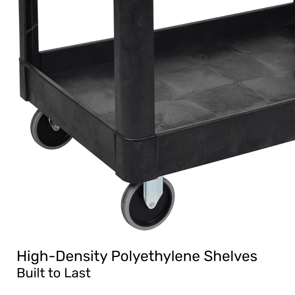Tubstr Extra Large Two-Shelf Utility Cart with Wheels (2-Pack) | 500 lb. Capacity Rolling Utility & Tool Carts for Warehouses, Industrial Settings, Auto Garages, & More (Black, 45.5 x 24.5)