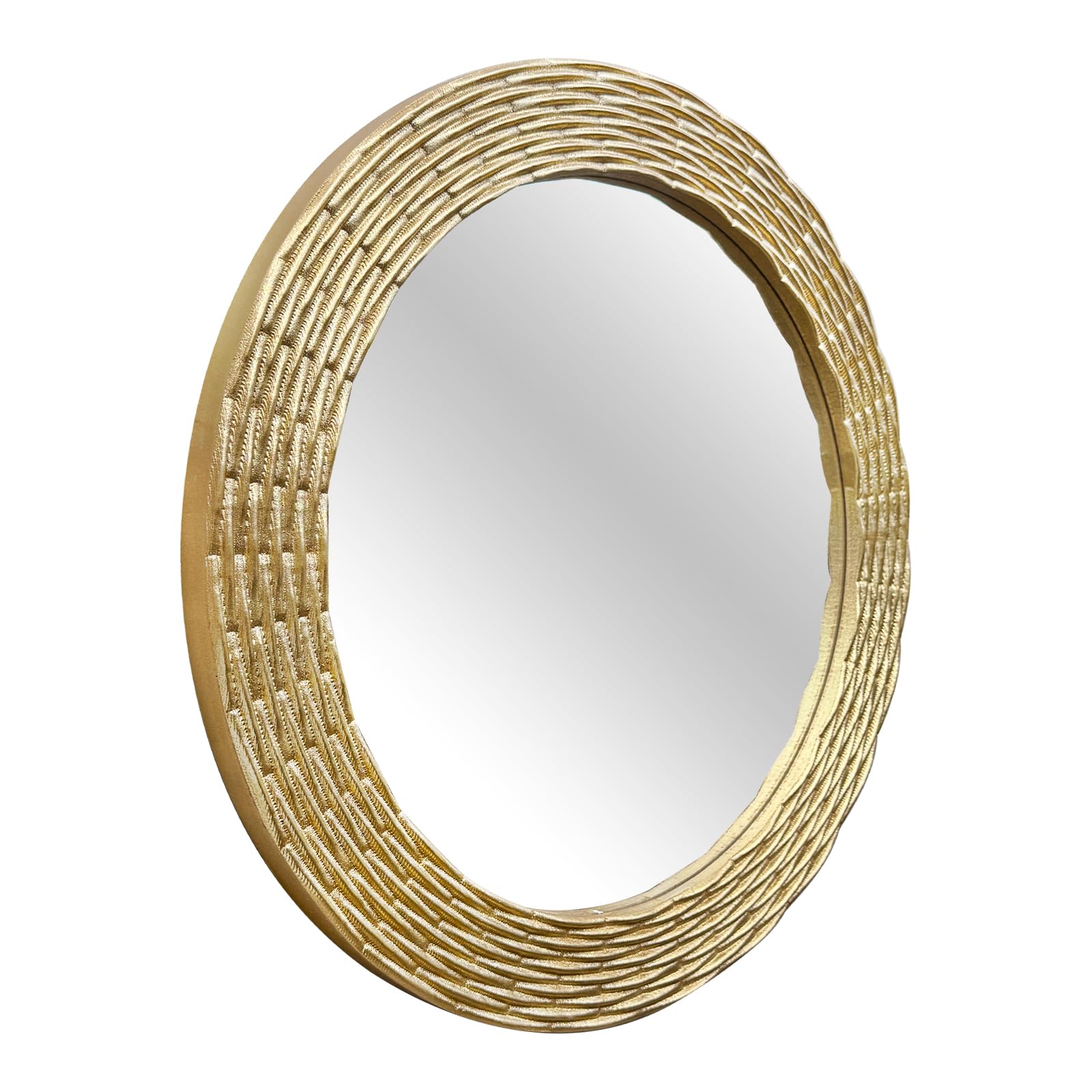 WAMIRRO Gold Round Wood Mirror, 36 Inch Hand Carved Solid Wood Frame Circle Mirror for Wall Mount, Farmhouse Boho Decor for Living Room, Bathroom, Bedroom, Hallway & Entryway