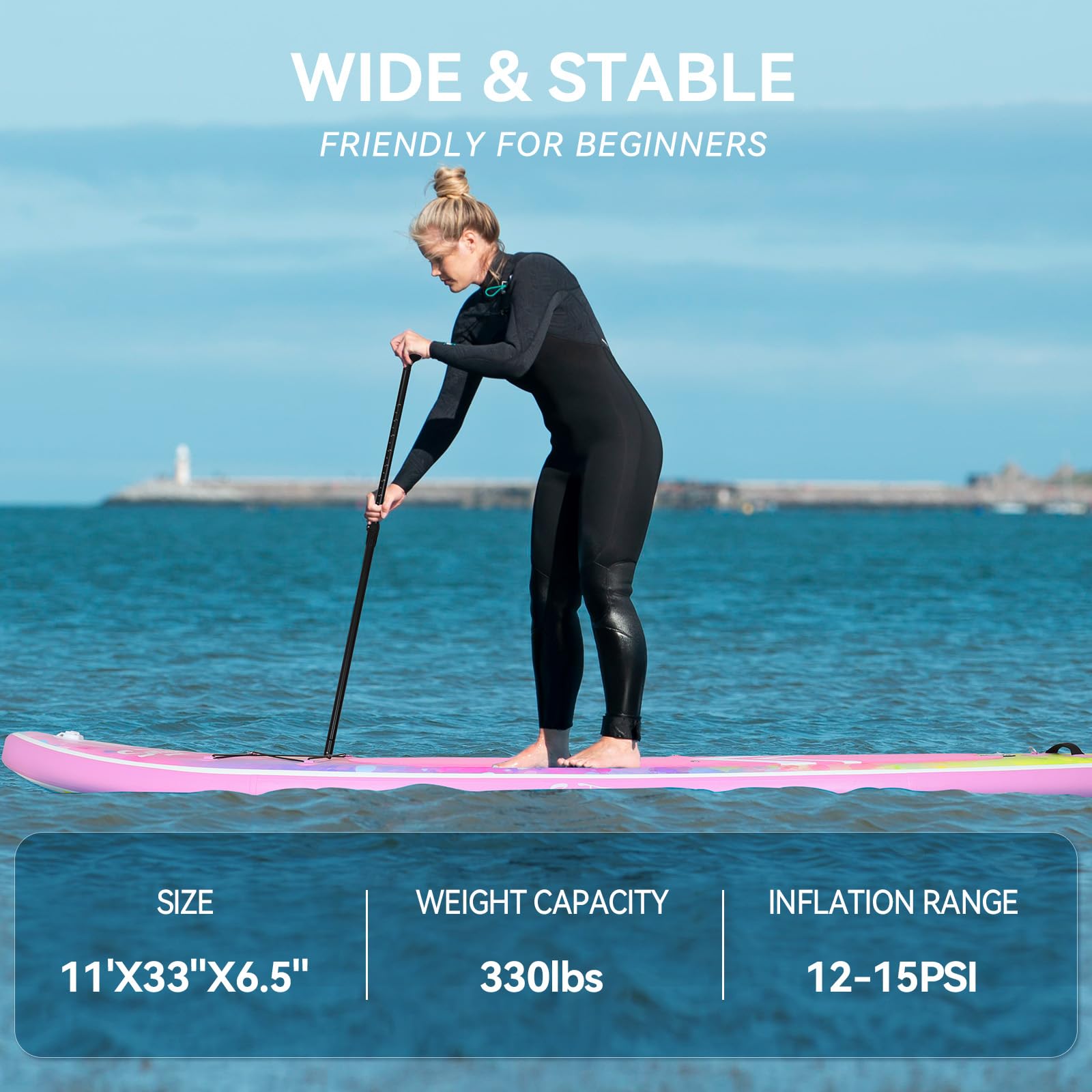 YUSING 11' Inflatable Stand Up Paddle Board, SUP Paddle Board, Portable Standing Board for Youth & Adult (Pink)