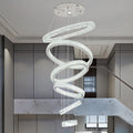 Finktonglan 6-Ring Crystal LED Chandelier, Cool White 6000K Modern Pendant Light, Adjustable Height up to 118", K9 Stainless Rings (Ø7.9–27.6"), Non-Dimmable for Foyer Stair Living Room