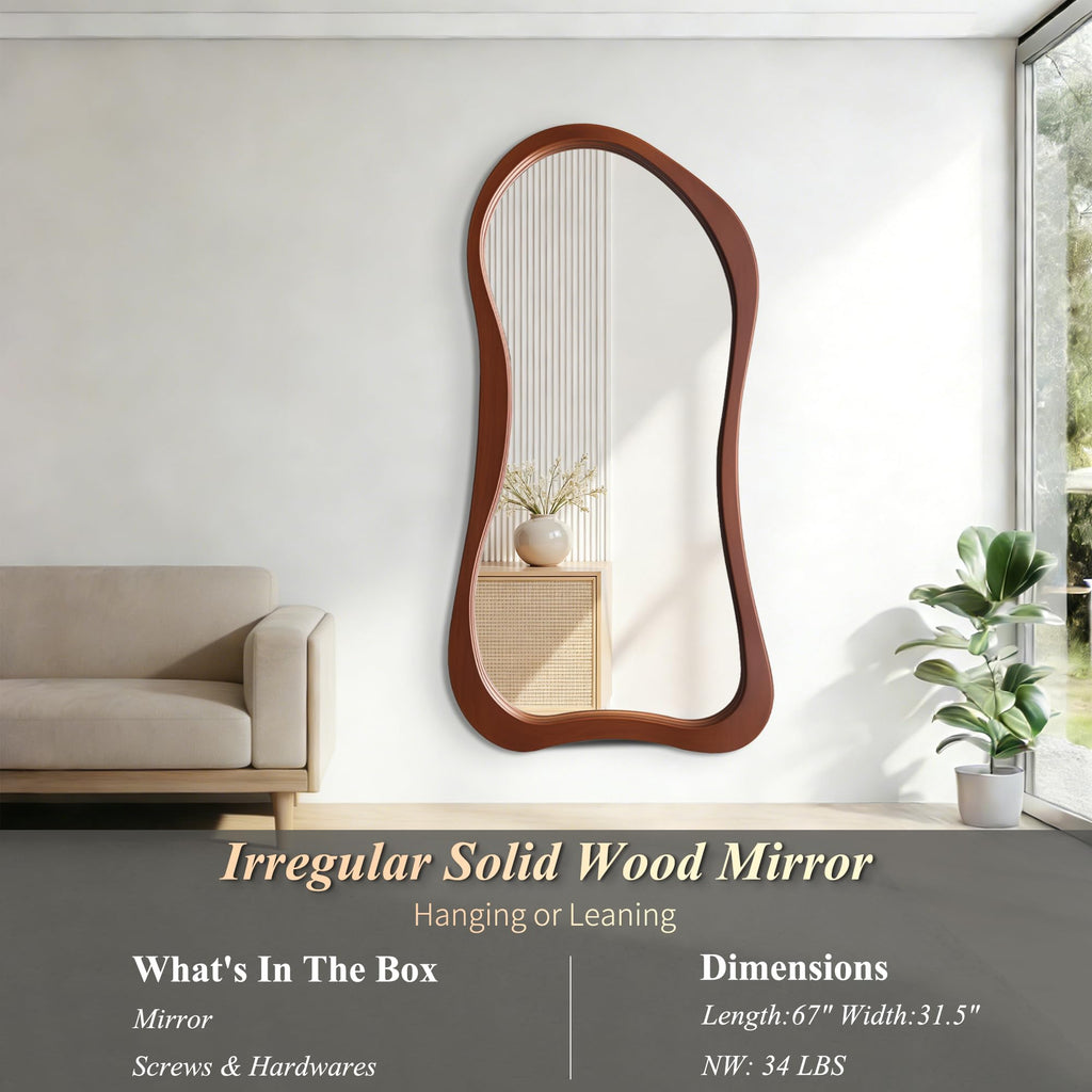 DAOYIJIAJU Large Irregular Mirror, 67"x31.5" Asymmetrical Full Length Mirrors with Solid Wood Frame, Premium Aesthetic Floor Mirror for Living Room Entryway Hallway Bedroom Cloakroom, Leaning/Hanging