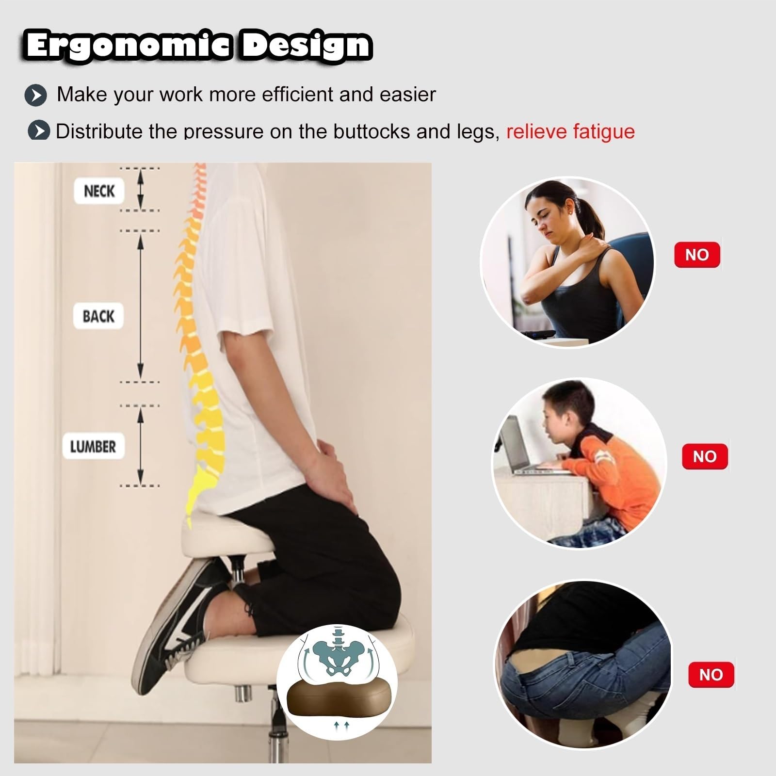 Office Chair Cross Legged Chair，Cross Legged Sitting Kneeling Office Chair with Wheels, Meditation Seat for Reducing Back Pain, Ergonomic Posture Corrective Seat - Improve Posture and Reliev