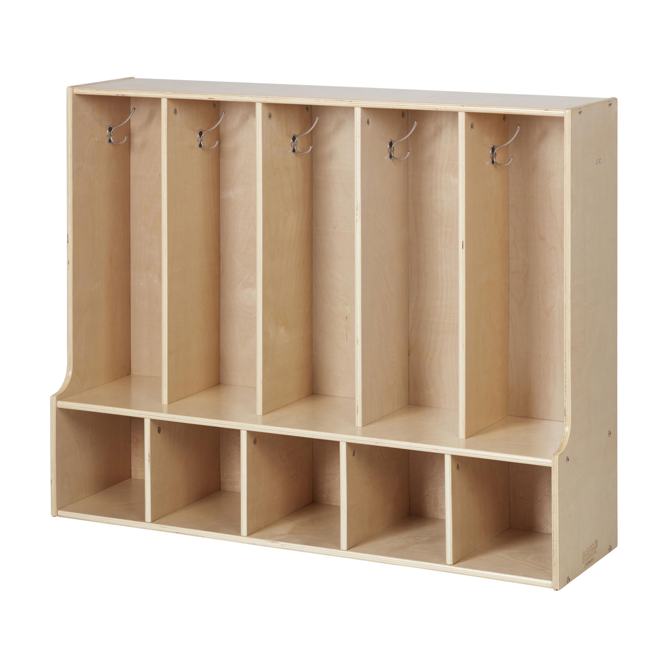Back2School Express Sleekline 5-Section Toddler Coat Locker with Bench, Kids Furniture, Natural