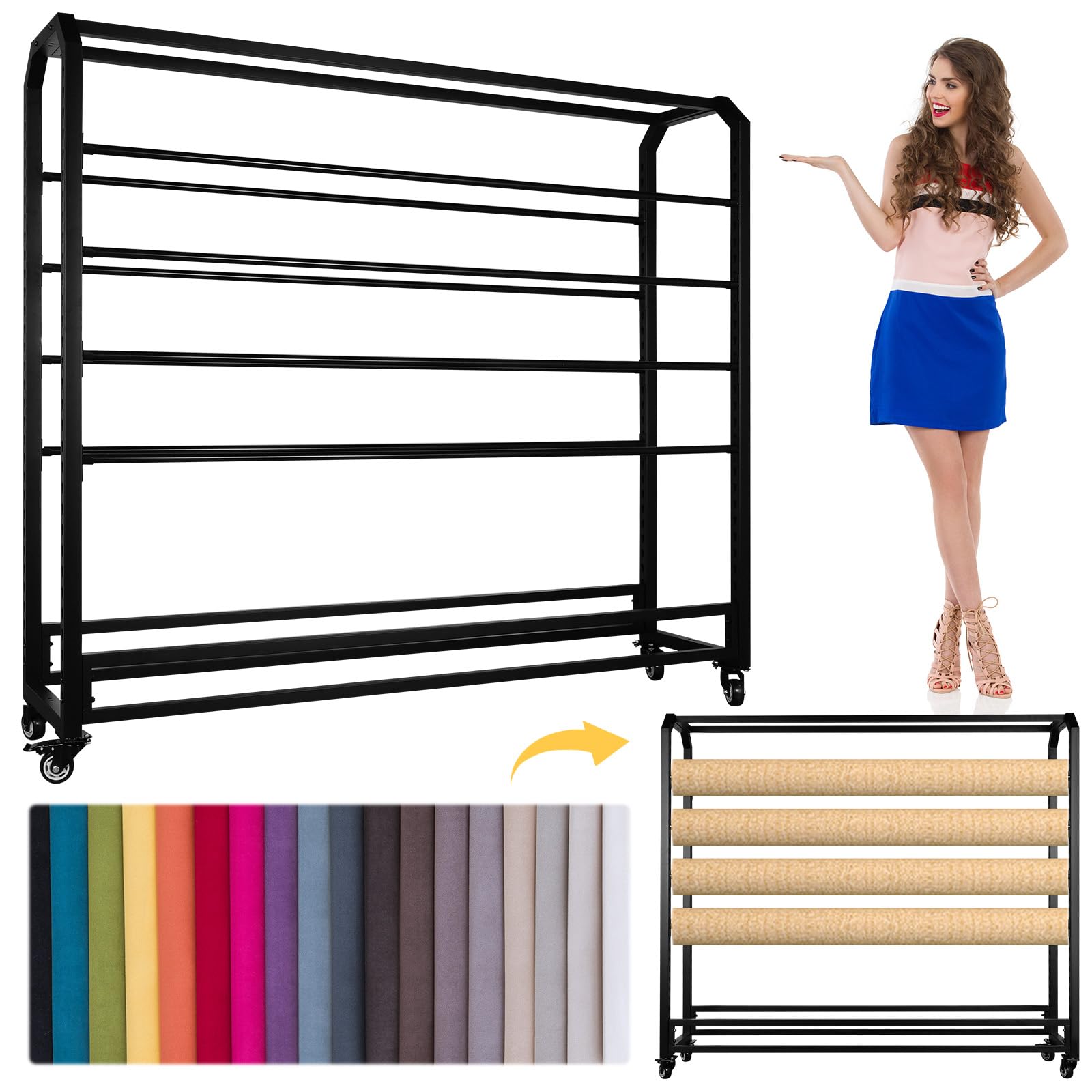Large Textile Fabric Display Rack Floor-To-Ceiling Quilting Fabric Display Bracket Wear Resist for Curtain/Wallpaper/Tablecloth