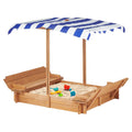 Kids Sandbox with Adjustable Canopy & 2 Foldable Seats, 46'' Wooden Sand Box with Cover, Outdoor Sandpit for Backyard Play