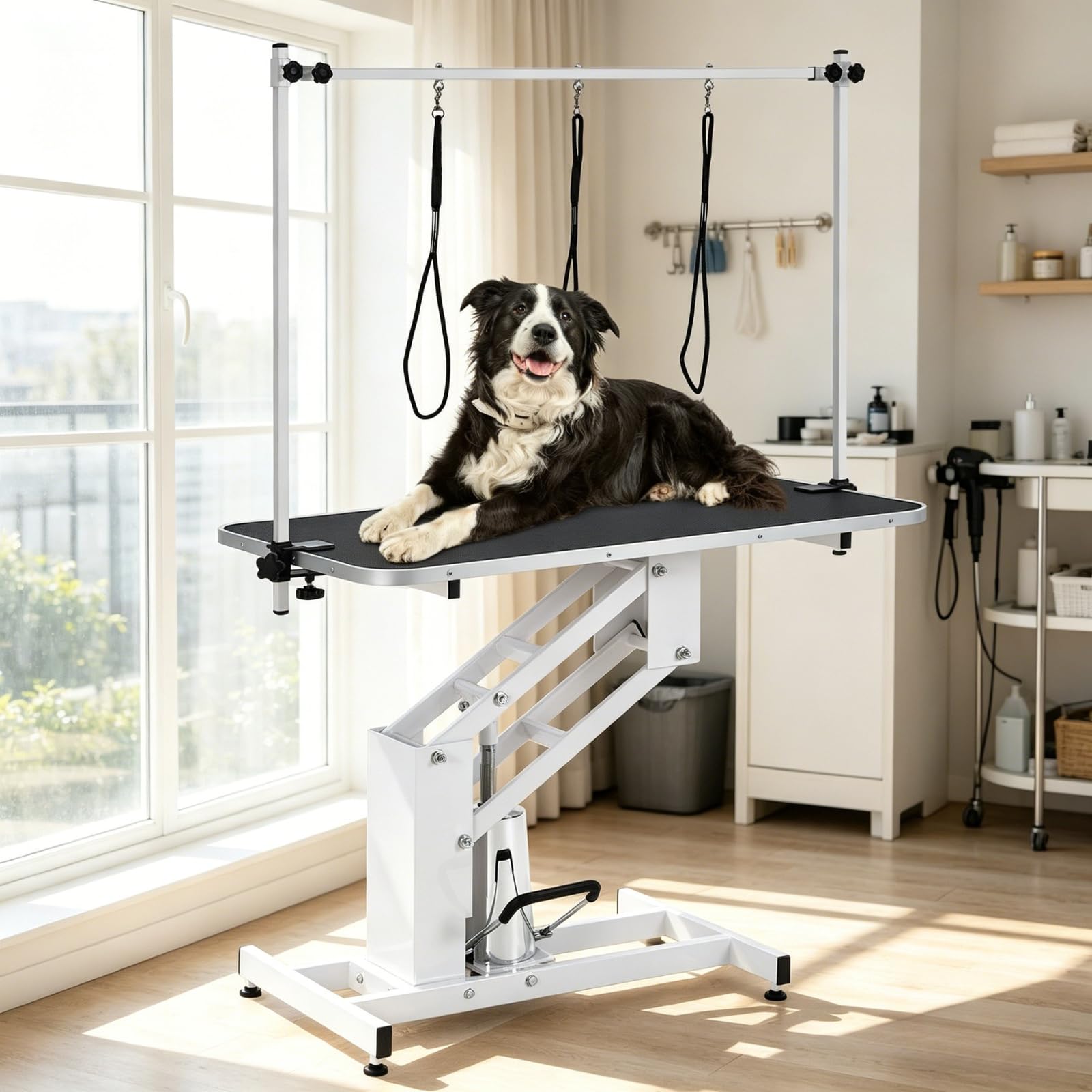 43.3-Inch Large Desktop Hydraulic Pet Grooming Table for Large Dogs with 350 LBS Loading Capacity - Heavy Duty Professional Dog Grooming Table with Non-Slip Desktop and 3 Adjsutable Nooses