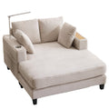 AEDI Oversized Chaise Lounge Chair with Reading Light & USB Charging,Sleeper Sofa with Cup Holder, Solid Wood Frame,for Living Room,Bedroom(Corduroy Beige)