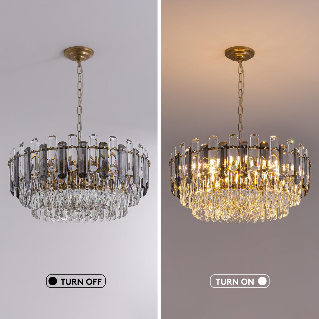 7PM Gold Crystal Chandeliers, 24-inch 4-Tier Modern Crystal Chandelier for Dining Room, Luxury Crystal Pendant Light Ceiling Light Fixture for Living Room Kitchen Island Bedroom Entryway, Brass Finish