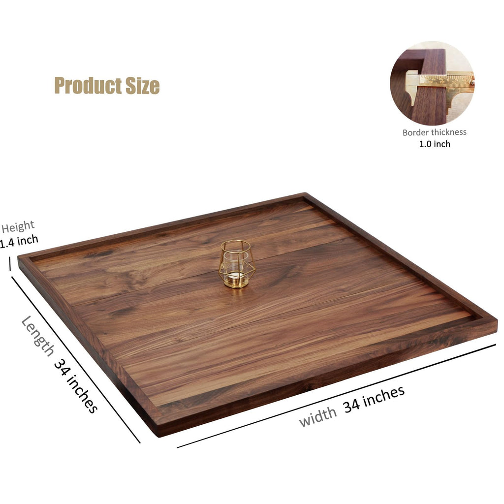 MAGIGO 34 x 34 Inches Extra Large Square Black Walnut Wood Ottoman Tray, Serve Tea, Coffee Classic 2.8 Feet Wooden Decorative Serving Tray