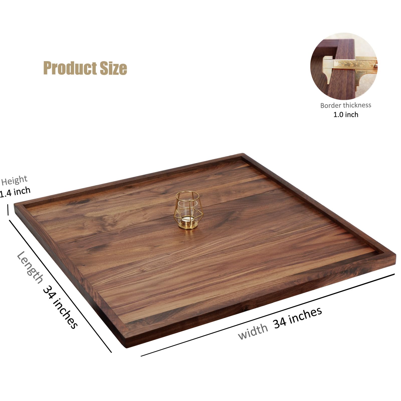 MAGIGO 34 x 34 Inches Extra Large Square Black Walnut Wood Ottoman Tray, Serve Tea, Coffee Classic 2.8 Feet Wooden Decorative Serving Tray