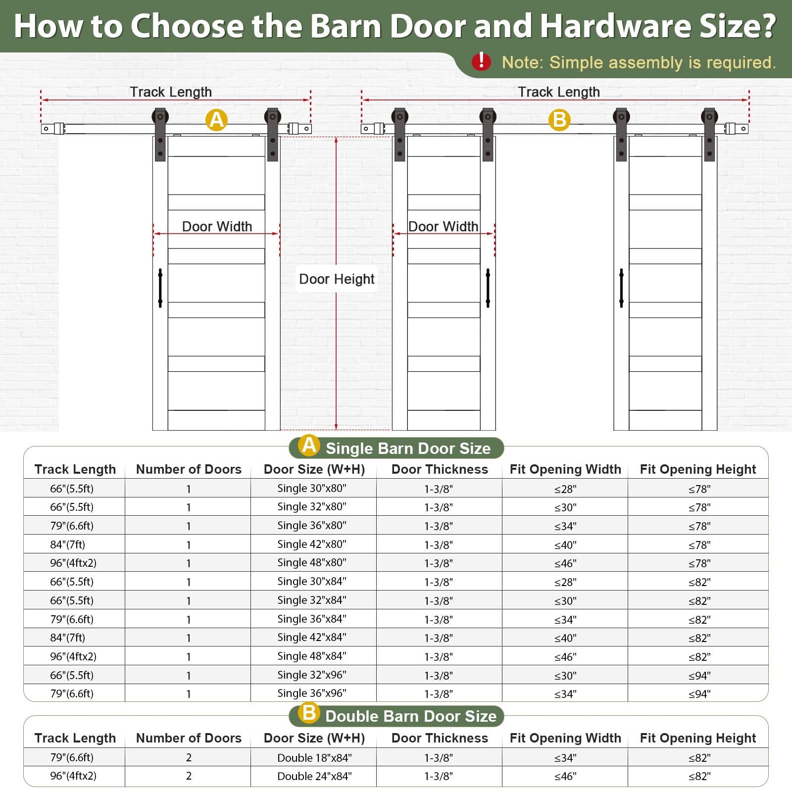 ROYMELO 54x84 Inch White Sliding Barn Door Slab with 9ft Hardware Kit Included, 5-Panel, MDF Wood Panel Covered with Water-Proof Scratch-Proof PVC Surface, Simple DIY Assembly